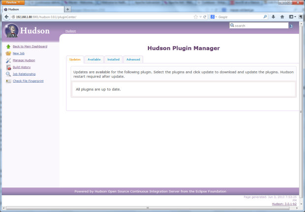 View of Hudson 3.0.1 Running on WLS with All Plugins Updated