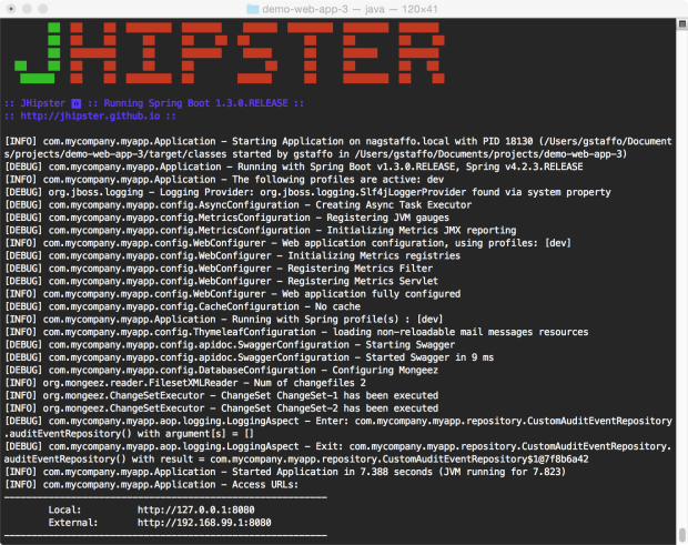 JHipster Application Running with Maven